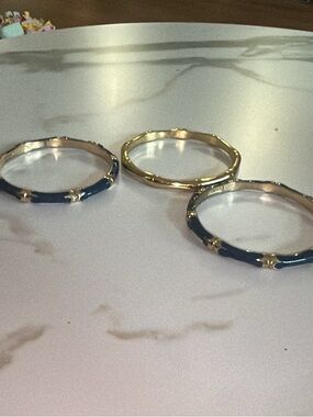 Gold and Navy Enamel Stackable Bracelet Set